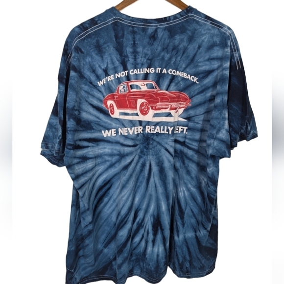 VINTAGE Blue Tie Dye Cotton Chevrolet Car Tee Shirt 2XL - Picture 2 of 7